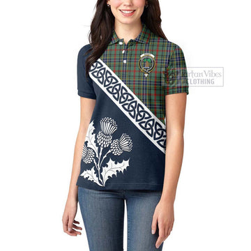 Bisset Tartan Women's Polo Shirt Featuring Thistle and Scotland Map - Tartanvibesclothing Store