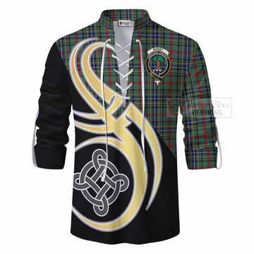 Bisset Tartan Ghillie Kilt Shirt with Family Crest and Celtic Symbol Style - Tartan Vibes Clothing