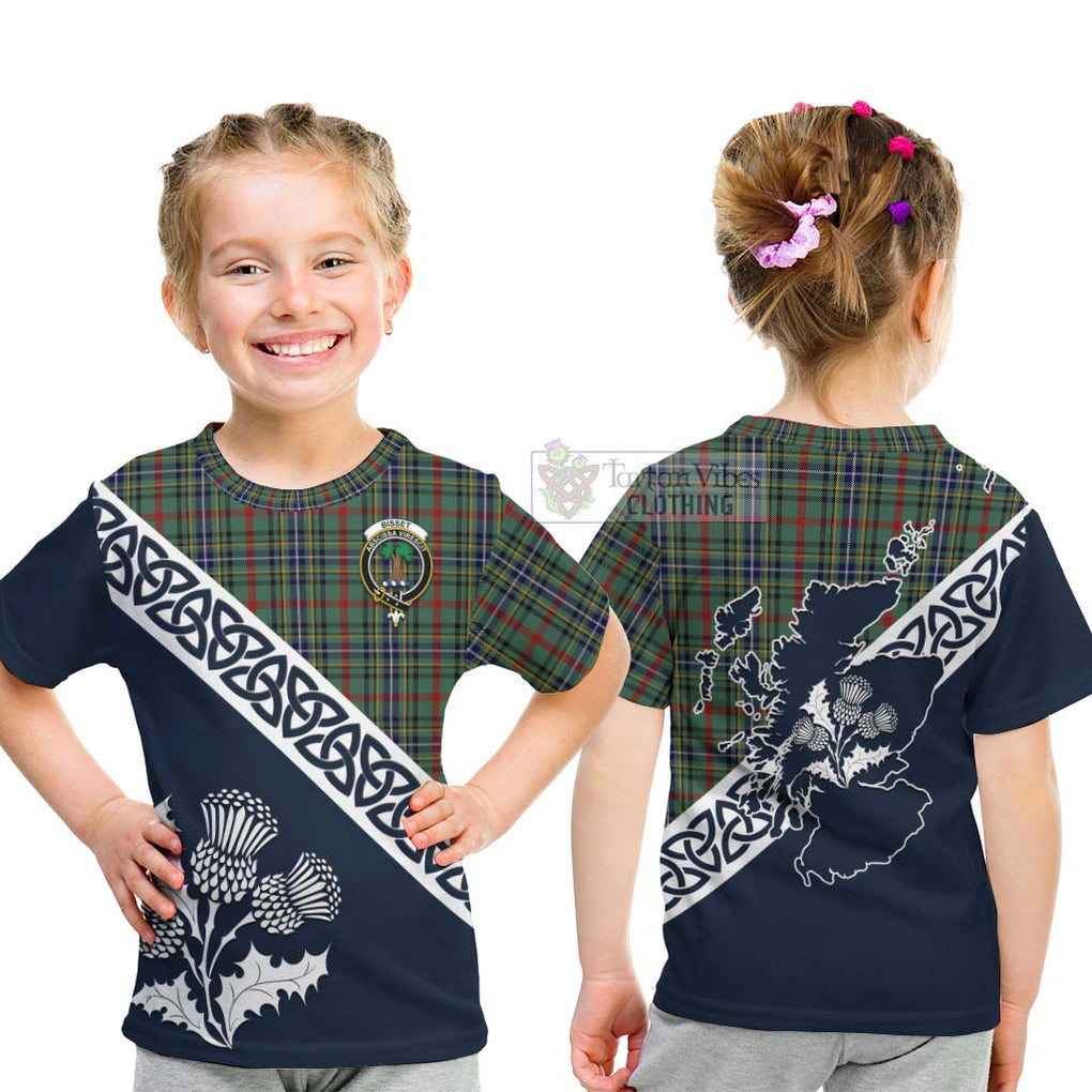 Bisset Tartan Kid T-Shirt Featuring Thistle and Scotland Map - Tartan Vibes Clothing