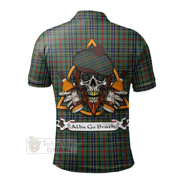 Bisset Tartan Polo Shirt with Family Crest and Bearded Skull Holding Bottles of Whiskey - Tartan Vibes Clothing