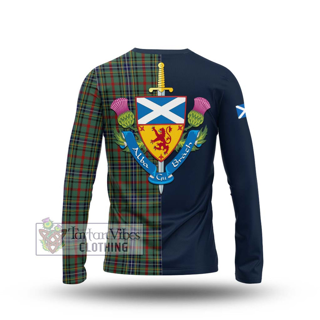 Bisset Tartan Long Sleeve T-Shirt Alba with Scottish Lion Royal Arm Half Style - Tartan Vibes Clothing