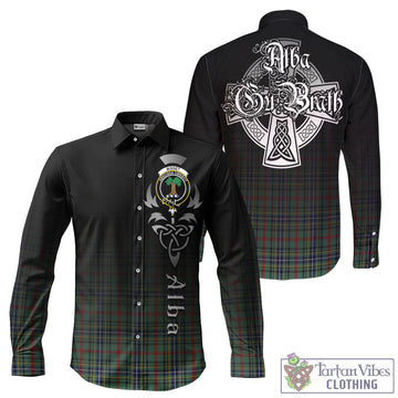 Tartan Vibes Clothing Bisset Tartan Long Sleeve Button Up Featuring Alba Gu Brath Family Crest Celtic Inspired