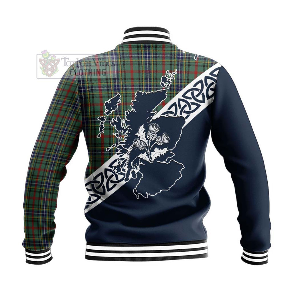 Bisset Tartan Baseball Jacket Featuring Thistle and Scotland Map - Tartan Vibes Clothing