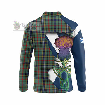 Tartan Vibes Clothing Bisset Tartan Family Crest Long Sleeve Polo Shirt Scottish Thistle Celtic Inspired
