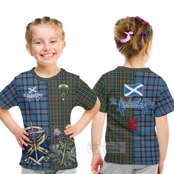 Bisset Tartan Kid T-Shirt Happy St. Andrew's Day Half Tartan Style - Tartan Vibes Clothing