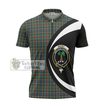 Bisset Tartan Zipper Polo Shirt with Family Crest Circle Style - Tartan Vibes Clothing