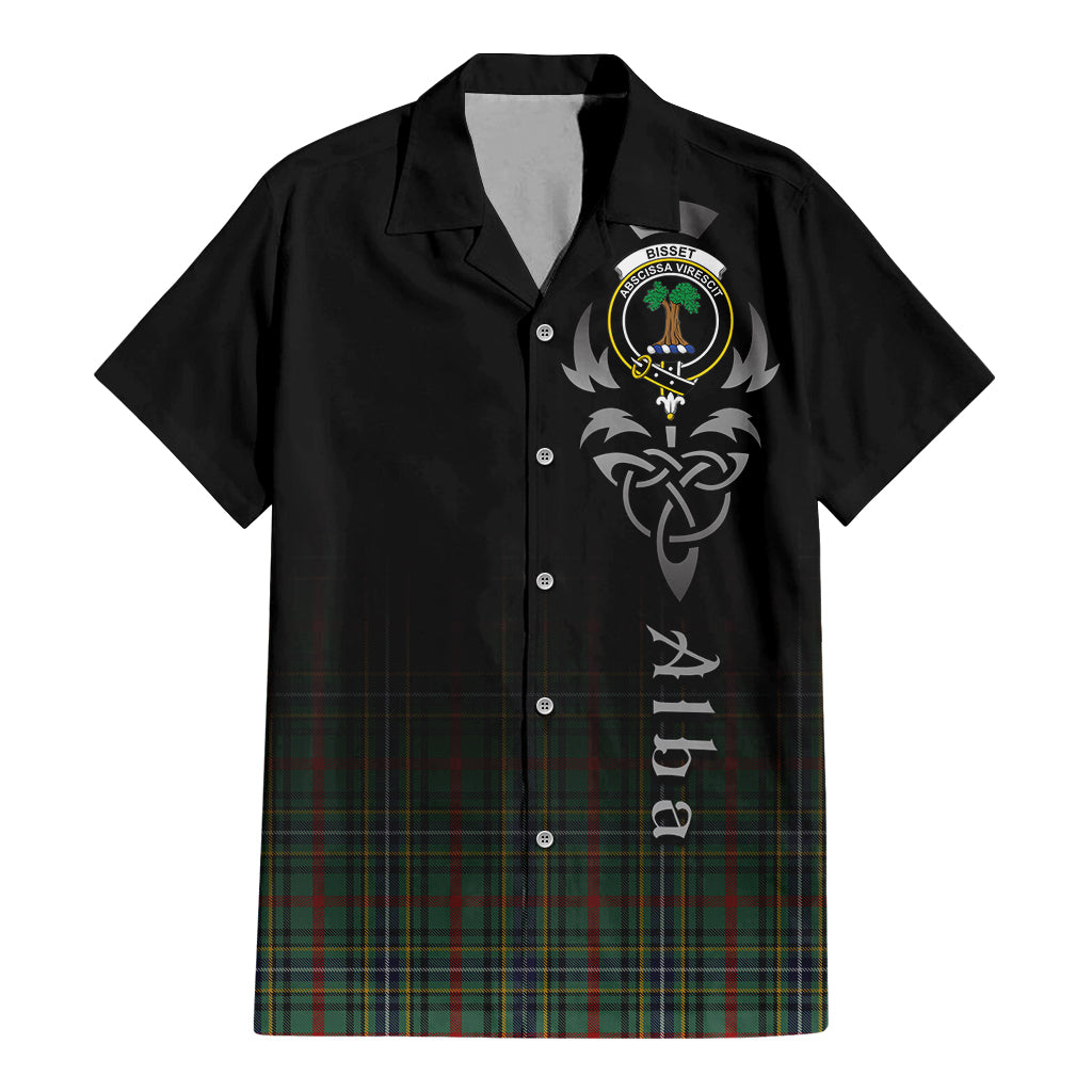 Tartan Vibes Clothing Bisset Tartan Short Sleeve Button Up Featuring Alba Gu Brath Family Crest Celtic Inspired