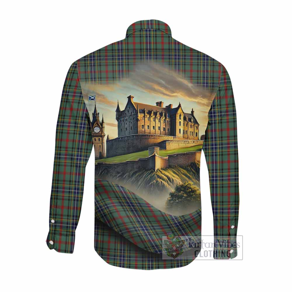 Tartan Vibes Clothing Bisset Tartan Family Crest Long Sleeve Button Shirt with Scottish Ancient Castle Style