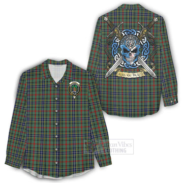 Bisset Tartan Women's Casual Shirt with Family Crest Celtic Skull Style - Tartan Vibes Clothing