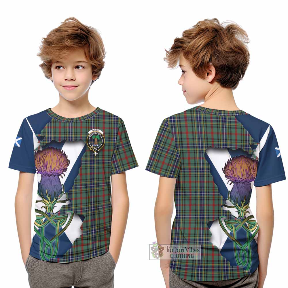 Tartan Vibes Clothing Bisset Tartan Family Crest Kid T-Shirt Scottish Thistle Celtic Inspired