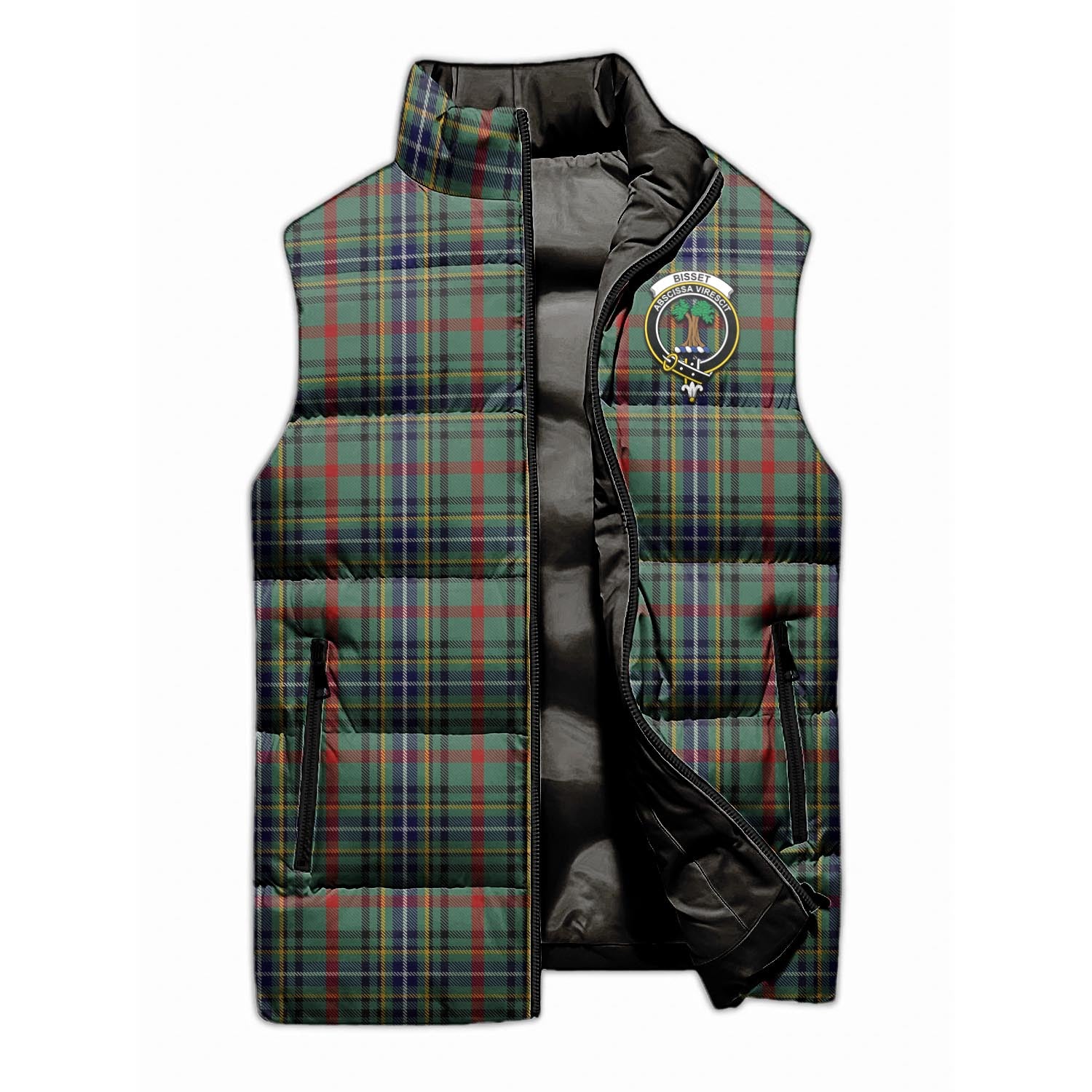 Bisset Tartan Sleeveless Puffer Jacket with Family Crest - Tartan Vibes Clothing