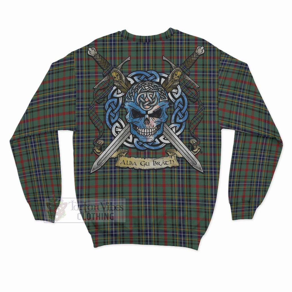 Bisset Tartan Sweatshirt with Family Crest Celtic Skull Style - Tartan Vibes Clothing
