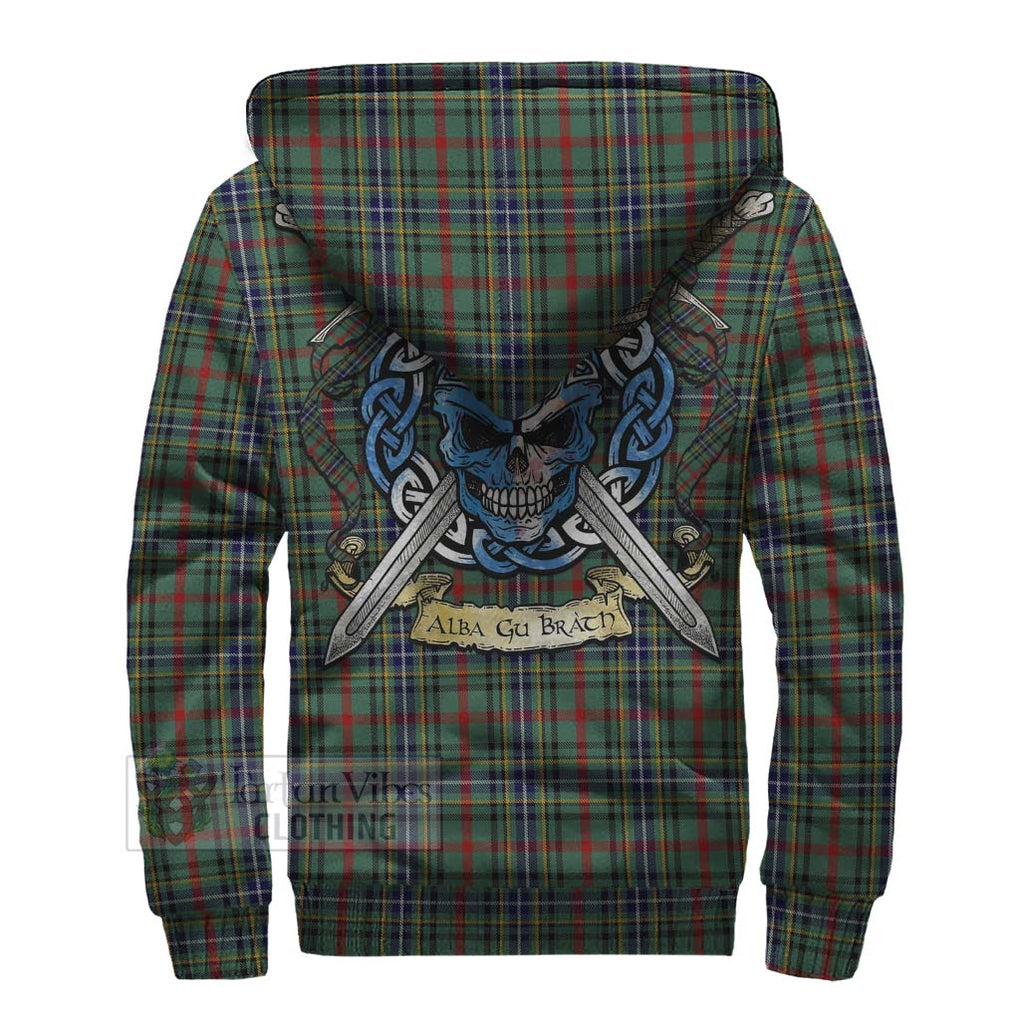 Bisset Tartan Sherpa Hoodie with Family Crest Celtic Skull Style - Tartan Vibes Clothing