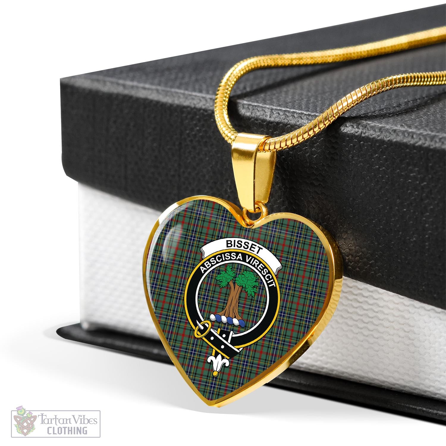 Bisset Tartan Heart Necklace with Family Crest - Tartan Vibes Clothing