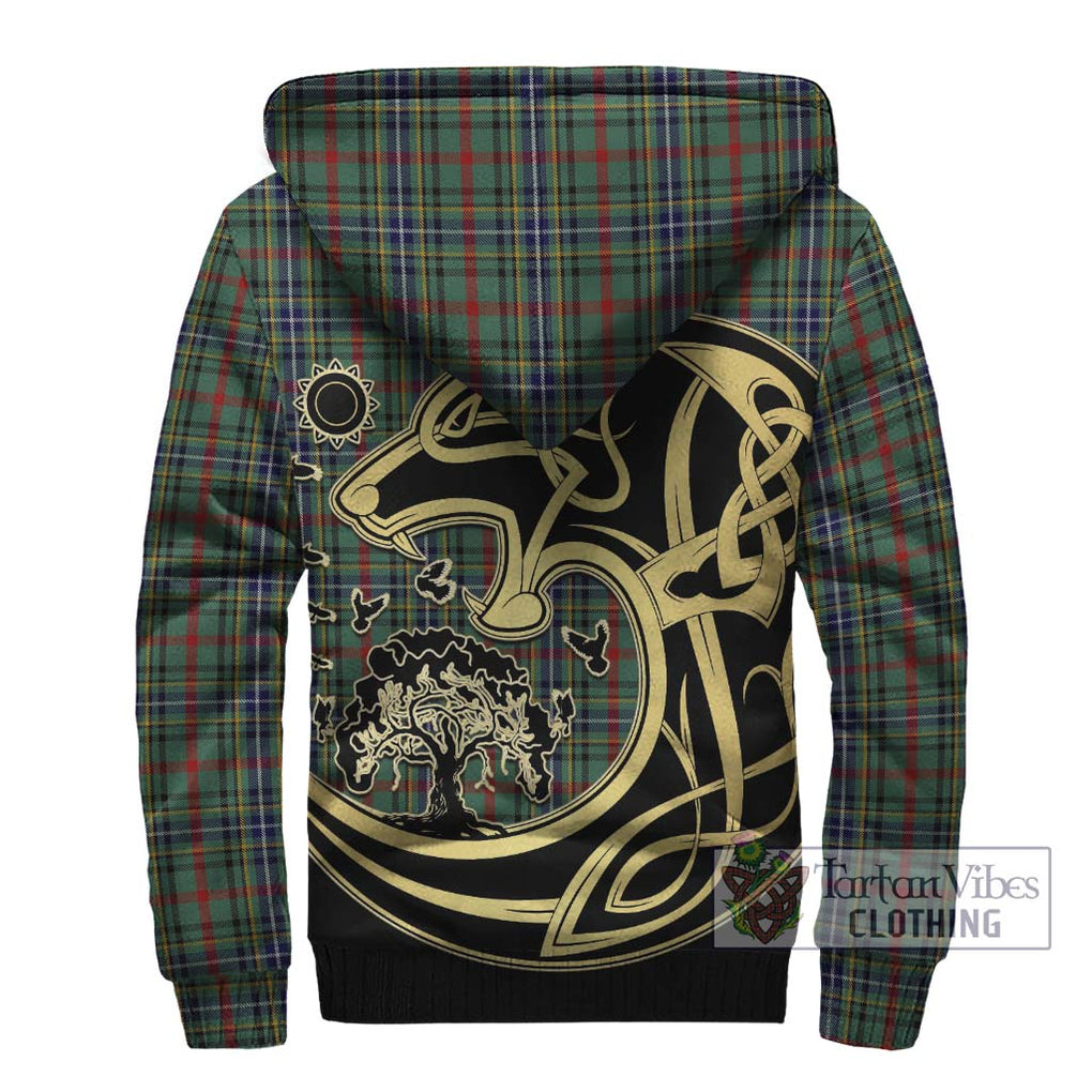 Bisset Tartan Sherpa Hoodie with Family Crest Celtic Wolf Style - Tartan Vibes Clothing