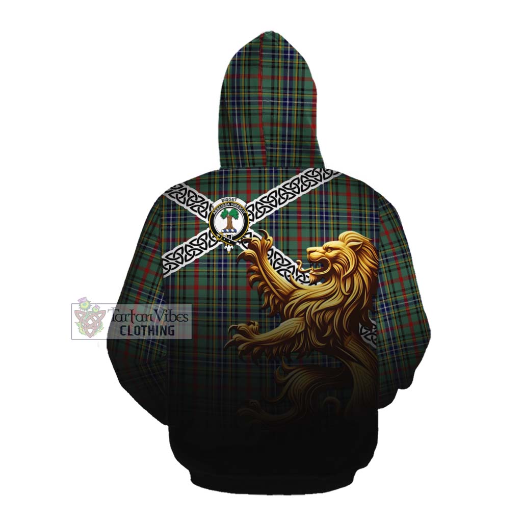 Bisset Crest Tartan Cotton Hoodie with Golden Lion Emblem Celtic Style Pullover Hoodie - Tartan Vibes Clothing