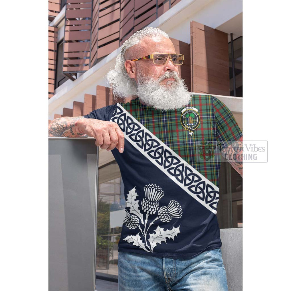 Bisset Tartan Cotton T-shirt Featuring Thistle and Scotland Map Men's Shirt - Tartan Vibes Clothing