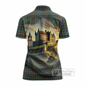 Bisset Tartan Family Crest Women's Polo Shirt with Scottish Ancient Castle Style - Tartan Vibes Clothing