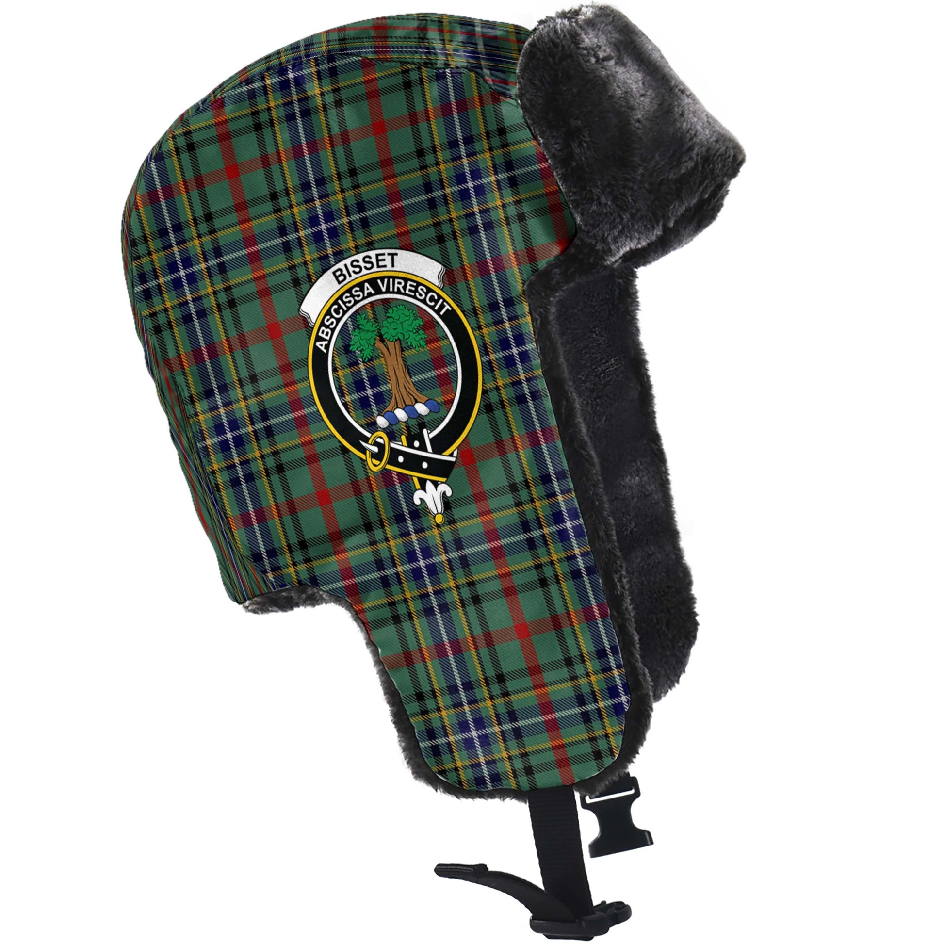 Bisset Tartan Winter Trapper Hat with Family Crest - Tartan Vibes Clothing