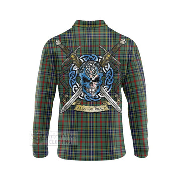 Bisset Tartan Long Sleeve Polo Shirt with Family Crest Celtic Skull Style - Tartan Vibes Clothing