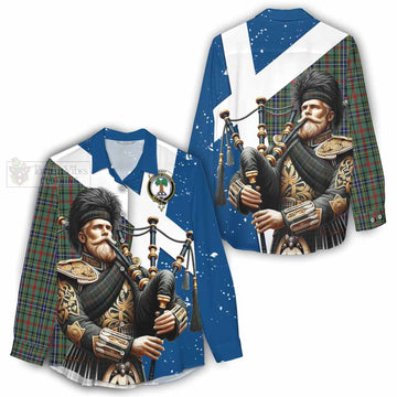 Bisset Tartan Women's Casual Shirt with Family Crest Scottish Bagpiper Vibes - Tartan Vibes Clothing