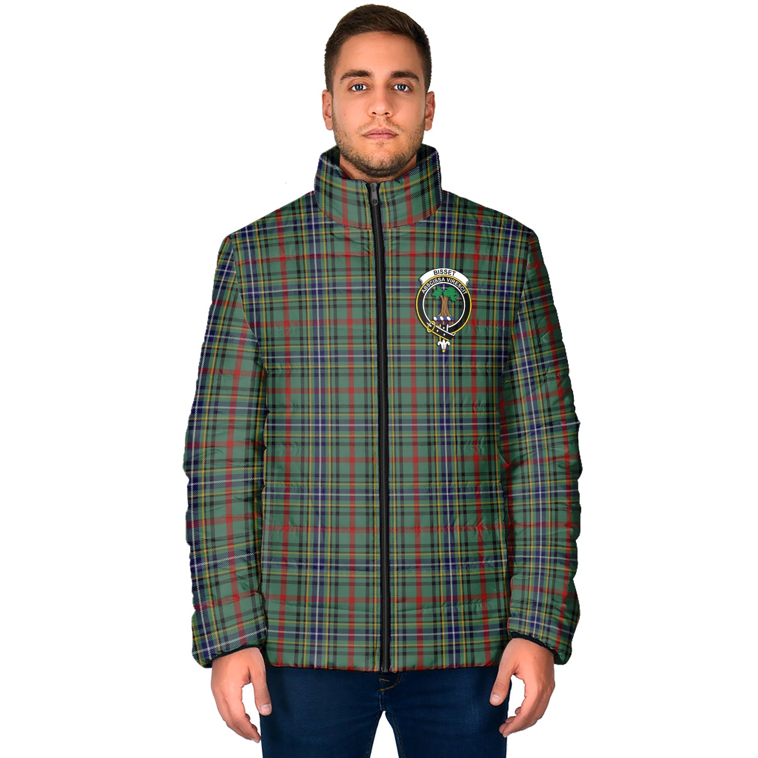 Bisset Tartan Padded Jacket with Family Crest - Tartan Vibes Clothing