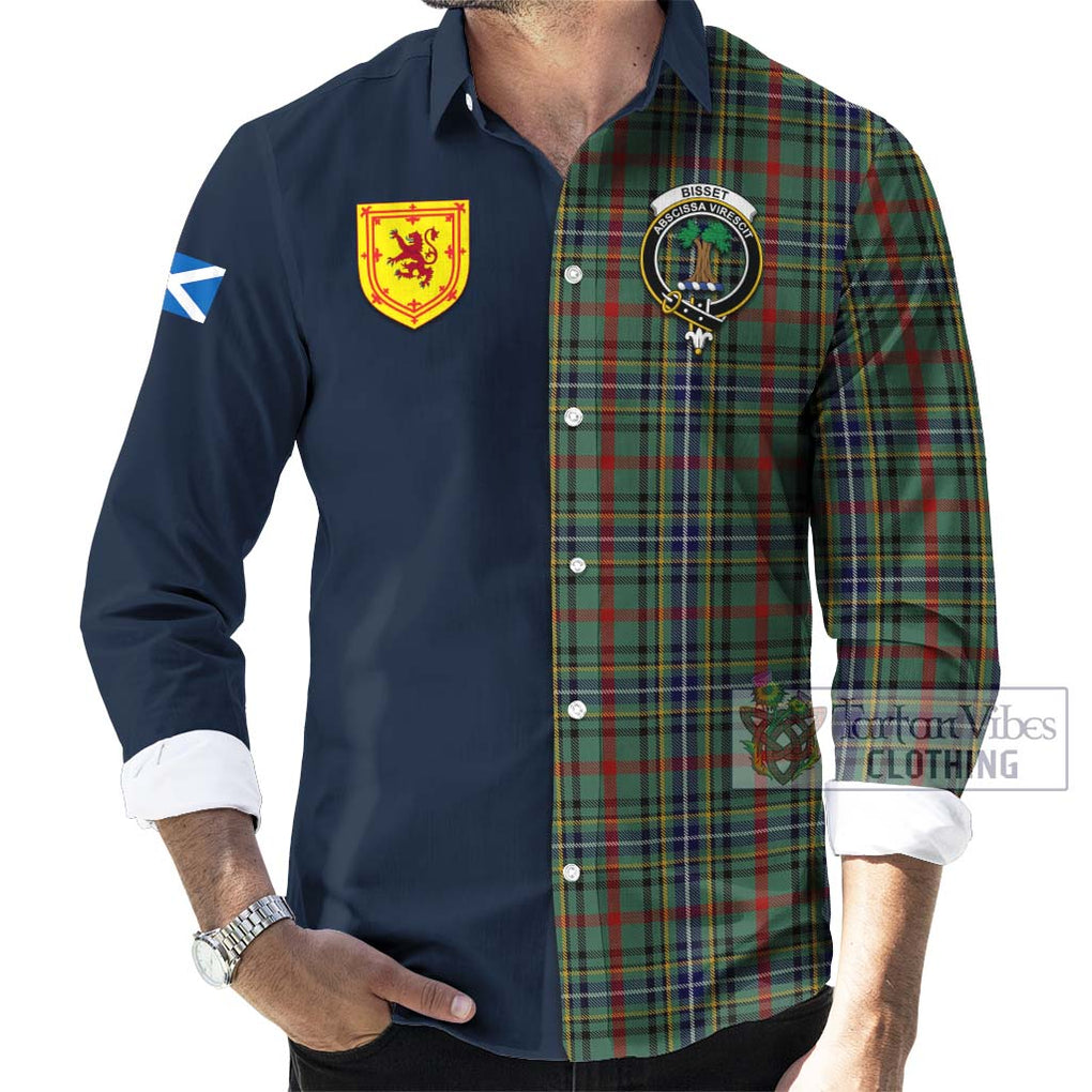 Tartan Vibes Clothing Bisset Tartan Long Sleeve Button Shirt with Scottish Lion Royal Arm Half Style