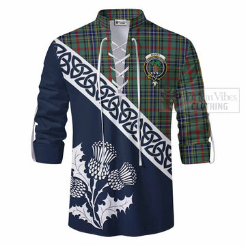 Bisset Tartan Ghillie Kilt Shirt Featuring Thistle and Scotland Map - Tartan Vibes Clothing