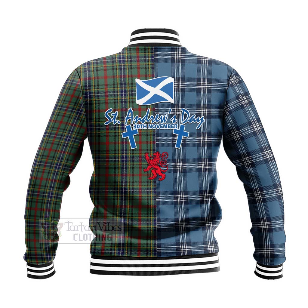 Bisset Tartan Baseball Jacket Happy St. Andrew's Day Half Tartan Style - Tartan Vibes Clothing