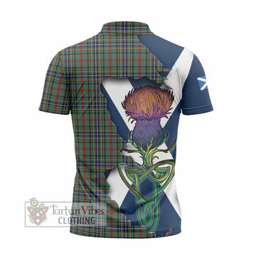 Tartan Vibes Clothing Bisset Tartan Family Crest Zipper Polo Shirt Scottish Thistle Celtic Inspired
