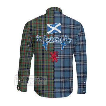 Bisset Tartan Long Sleeve Button Shirt Happy St. Andrew's Day Half Tartan Style Men's Shirt - Tartan Vibes Clothing