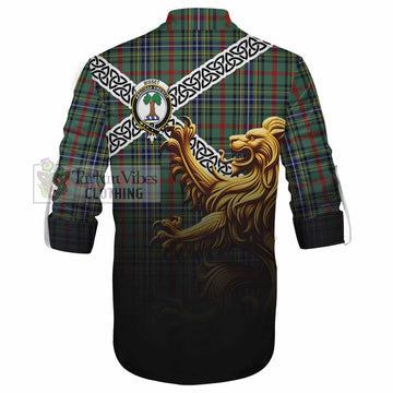 Bisset Crest Tartan Ghillie Kilt Shirt with Golden Lion Emblem Celtic Style - Tartan Vibes Clothing