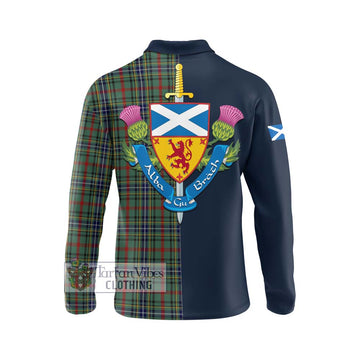 Bisset Tartan Long Sleeve Polo Shirt Alba with Scottish Lion Royal Arm Half Style - Tartan Vibes Clothing