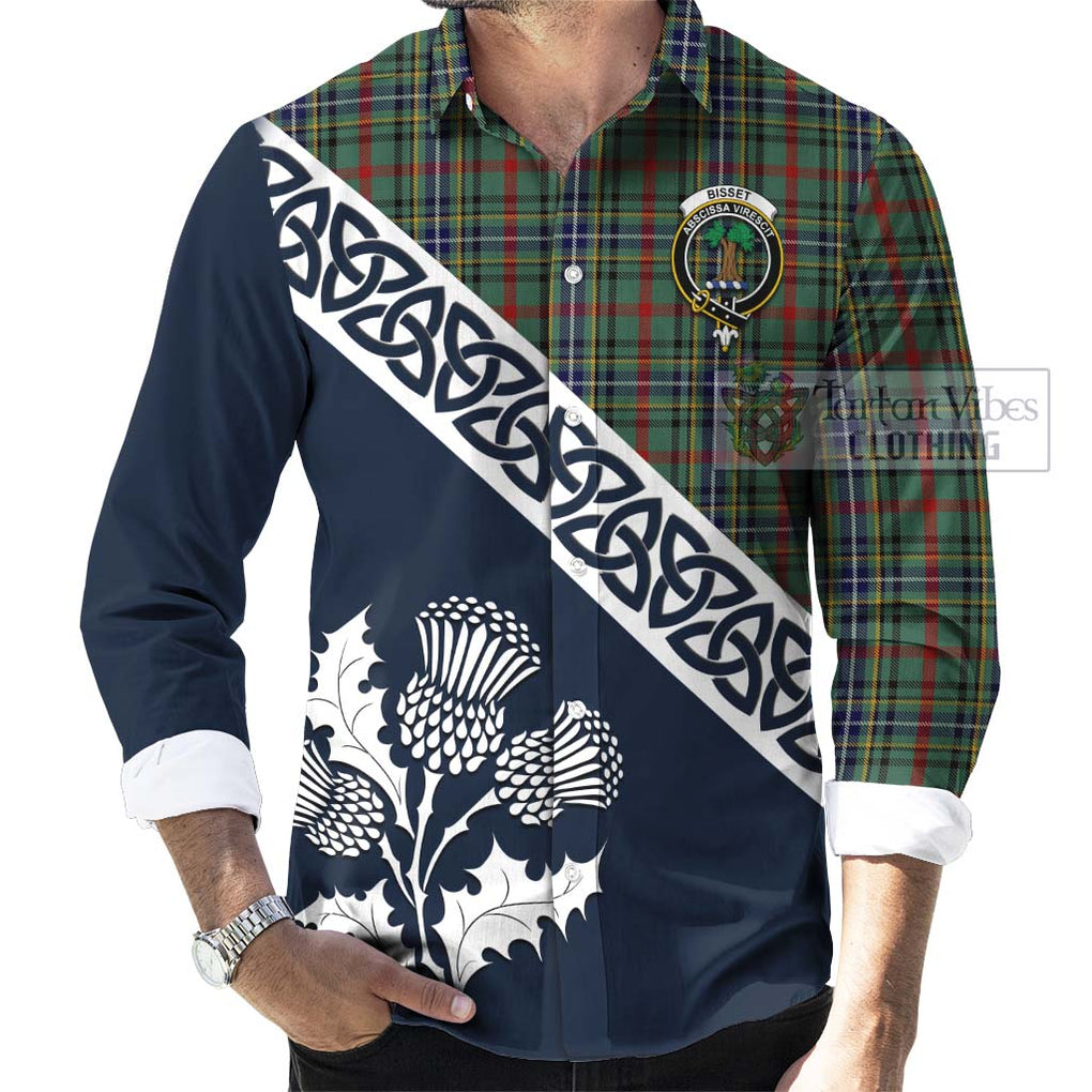 Bisset Tartan Long Sleeve Button Shirt Featuring Thistle and Scotland Map Men's Shirt - Tartan Vibes Clothing