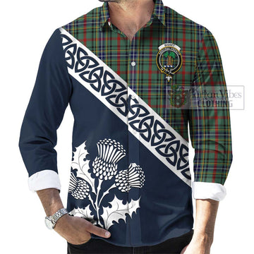 Bisset Tartan Long Sleeve Button Shirt Featuring Thistle and Scotland Map Men's Shirt - Tartan Vibes Clothing