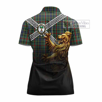 Bisset Crest Tartan Women's Polo Shirt with Golden Lion Emblem Celtic Style - Tartan Vibes Clothing