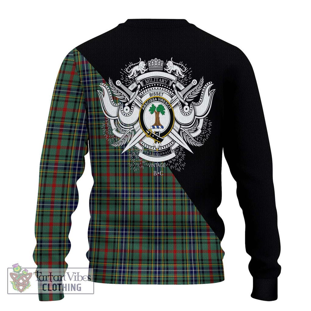 Bisset Tartan Ugly Sweater with Family Crest and Military Logo Style - Tartan Vibes Clothing
