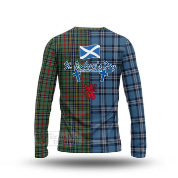Bisset Tartan Long Sleeve T-Shirt Happy St. Andrew's Day Half Tartan Style - Tartan Vibes Clothing