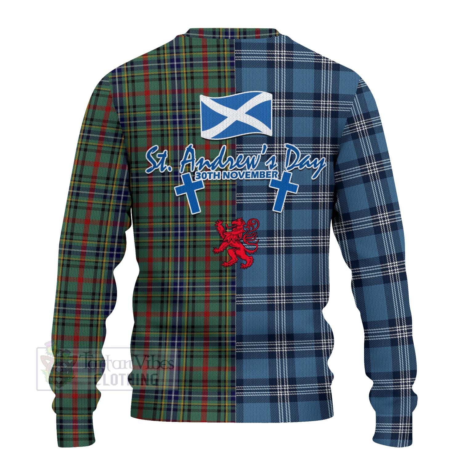 Bisset Tartan Knitted Sweater Happy St. Andrew's Day Half Tartan Style - Tartan Vibes Clothing