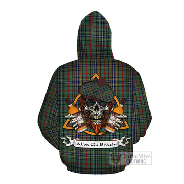 Bisset Tartan Cotton Hoodie with Family Crest and Bearded Skull Holding Bottles of Whiskey Pullover Hoodie - Tartan Vibes Clothing