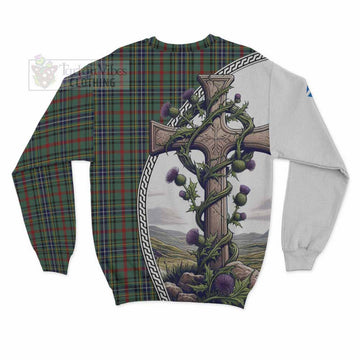 Bisset Tartan Sweatshirt with Family Crest and St. Andrew's Cross Accented by Thistle Vines - Tartan Vibes Clothing