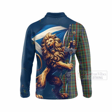 Bisset Tartan Family Crest Long Sleeve Polo Shirt with Scottish Majestic Lion - Tartan Vibes Clothing