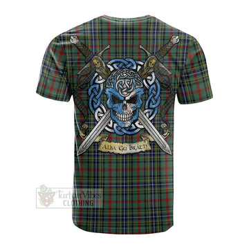 Tartan Vibes Clothing Bisset Tartan Cotton T-shirt with Family Crest Celtic Skull Style