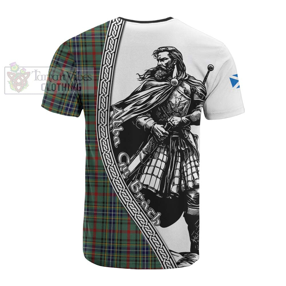 Bisset Tartan Clan Crest Cotton T-shirt with Highlander Warrior Celtic Style - Tartan Vibes Clothing