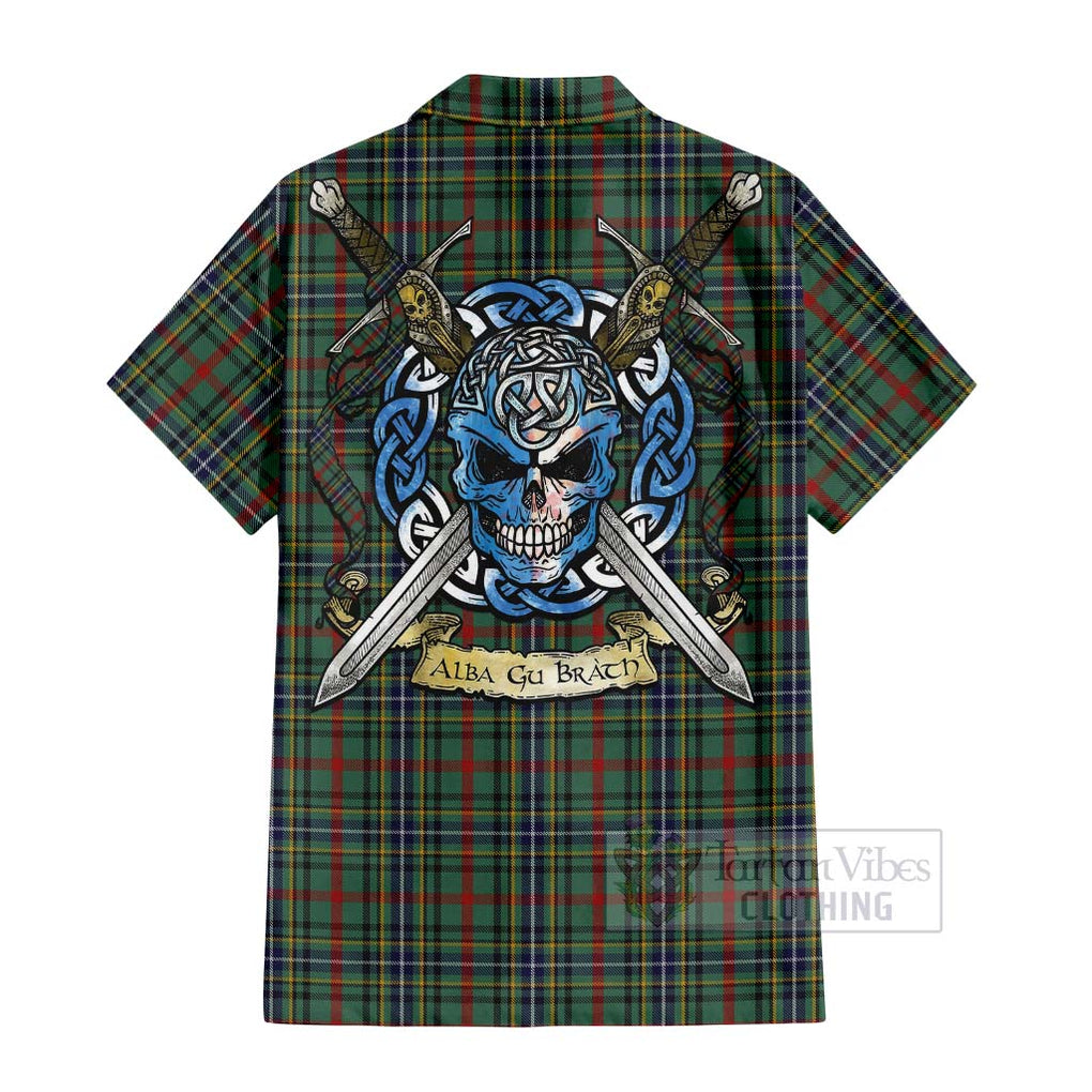 Bisset Tartan Hawaiian Shirt with Family Crest Celtic Skull Style - Tartan Vibes Clothing
