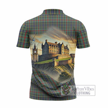 Bisset Tartan Family Crest Zipper Polo Shirt with Scottish Ancient Castle Style - Tartan Vibes Clothing