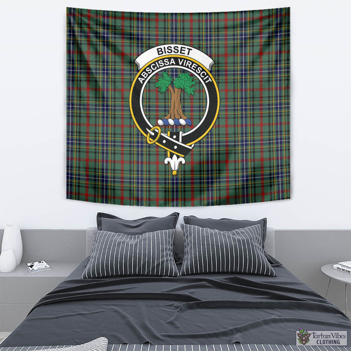 Tartan Vibes Clothing Bisset Tartan Tapestry Wall Hanging and Home Decor for Room with Family Crest