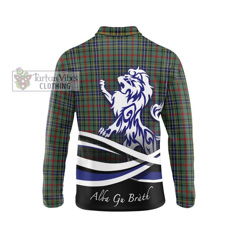 Bisset Tartan Long Sleeve Polo Shirt with Alba Gu Brath Regal Lion Emblem - Tartan Vibes Clothing