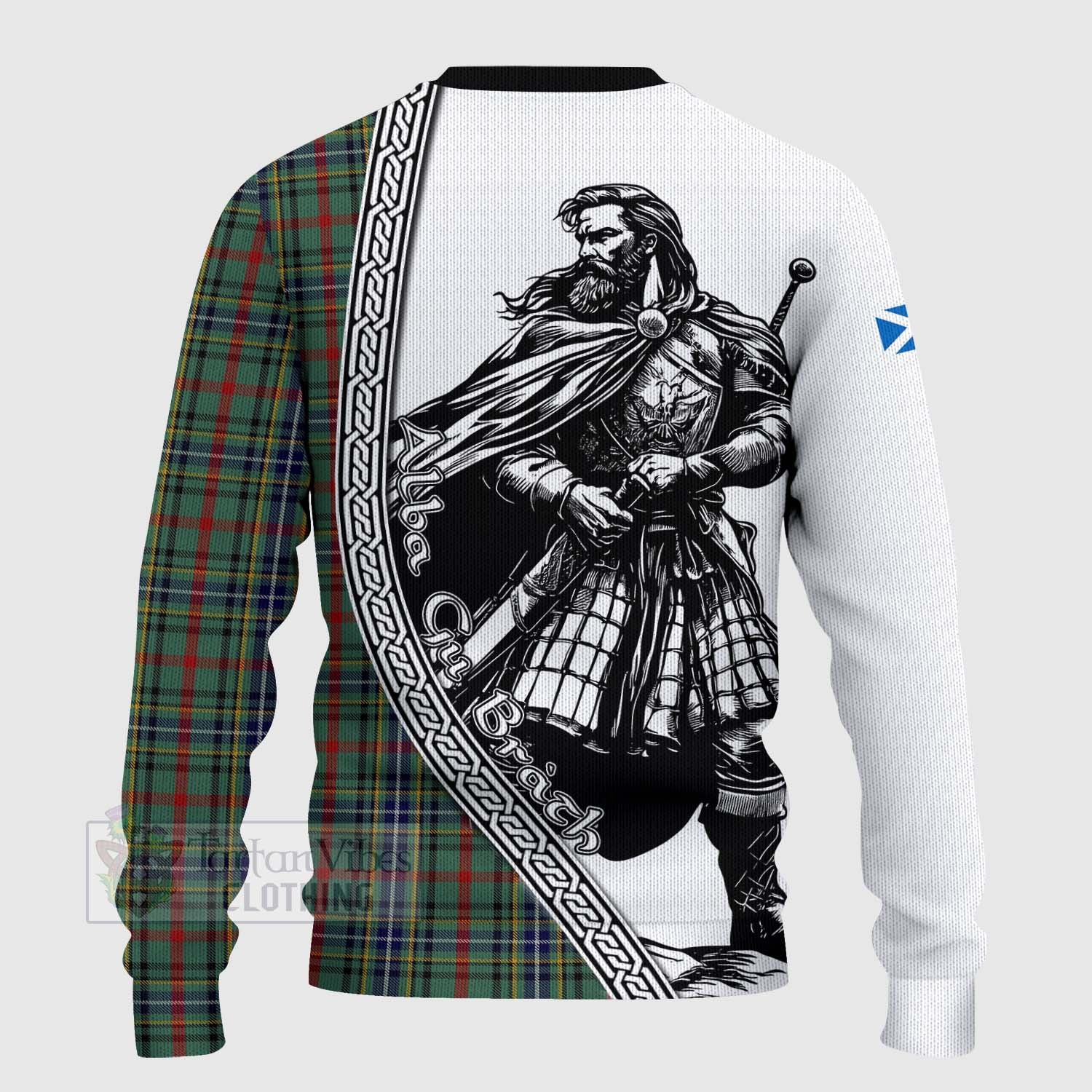 Bisset Tartan Clan Crest Knitted Sweater with Highlander Warrior Celtic Style - Tartan Vibes Clothing