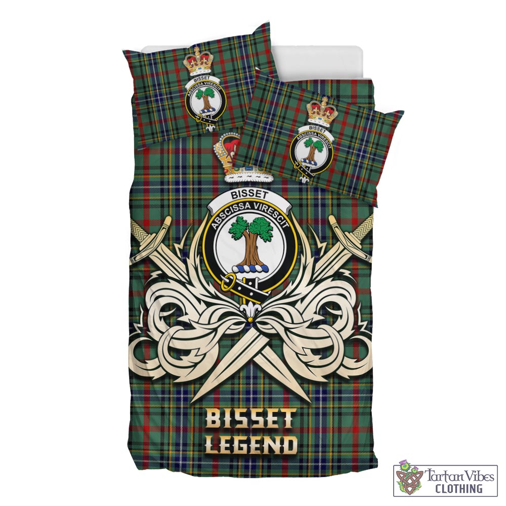 Tartan Vibes Clothing Bisset Tartan Bedding Set with Clan Crest and the Golden Sword of Courageous Legacy